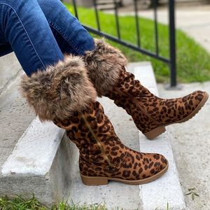 Vegan Suede Leopard Print Boots
